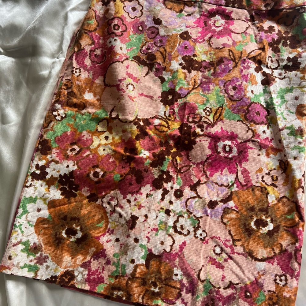 J. Crew Pink, Brown & Green Floral Pencil Skirt